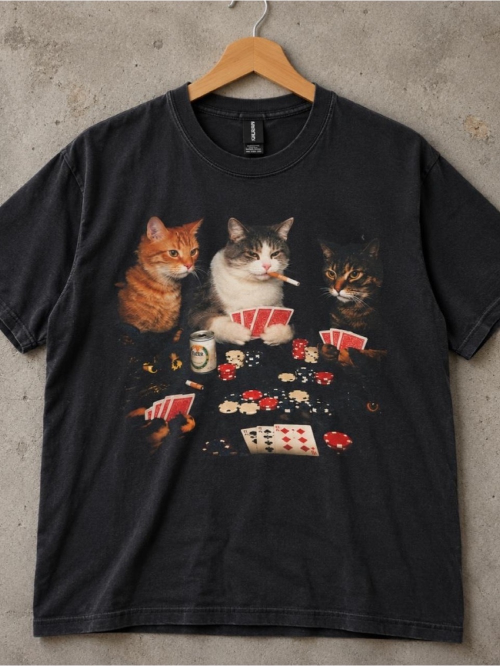 Gildan Black Poker Cats Graphic Tee